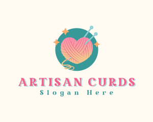 Crochet Heart Yarn Ball logo design