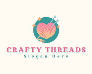 Crochet Heart Yarn Ball logo design