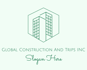 Buildings - Minimalist Green Skyscrapers logo design
