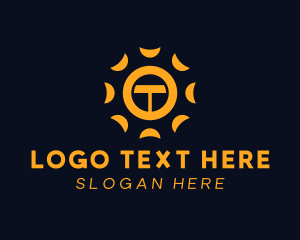 Sun - Yellow Solar Letter T logo design