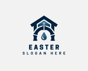 House Droplet Pipe Plumbing Logo