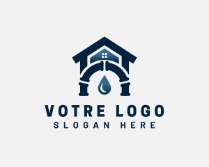 House Droplet Pipe Plumbing Logo