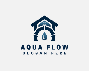 Waterworks - House Droplet Pipe Plumbing logo design