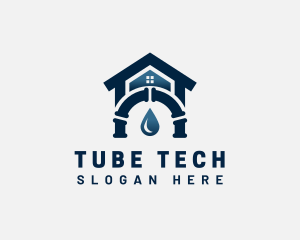 Tube - House Droplet Pipe Plumbing logo design