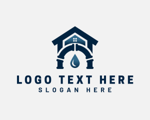 Pipefitter - House Droplet Pipe Plumbing logo design