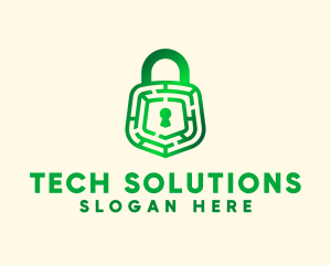 Cyber Security - Green Maze Padlock logo design