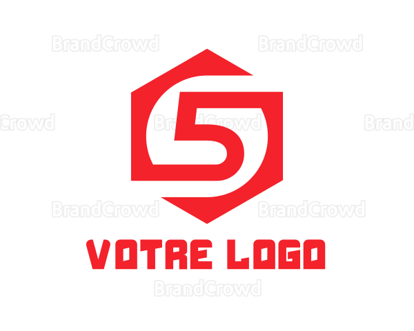 Red Hexagon Number 5 Logo