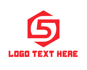 Red Square - Red Hexagon Number 5 logo design