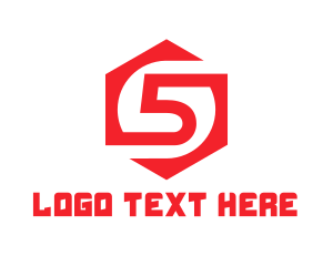 Tv Channel - Red Hexagon Number 5 logo design