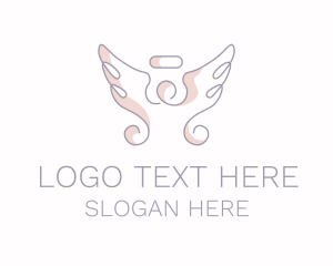 Crucifix - Angel Wings Line Art logo design