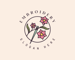 Floral Needle Sewing logo design