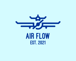 Blue Aircraft Flying logo design