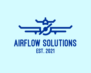 Aerodynamics - Blue Aircraft Flying logo design