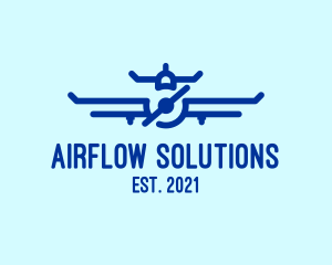 Blue Aircraft Flying logo design