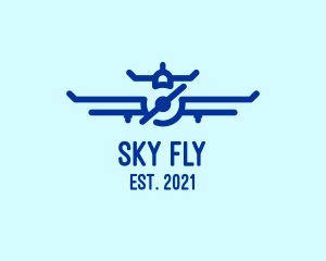 Blue Aircraft Flying logo design