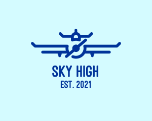 Blue Aircraft Flying logo design