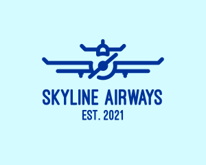 Blue Aircraft Flying logo design