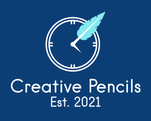 Quill Pen Clock  logo design