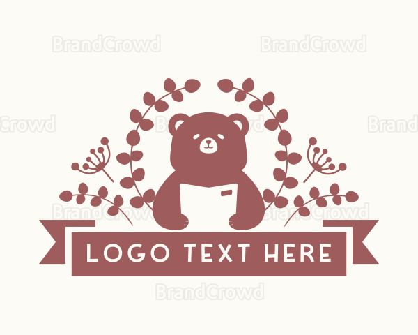 Cute Floral Bear Book Logo
