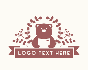 Reading - Cute Floral Bear Book logo design