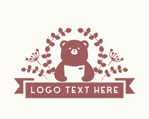 Cute Floral Bear Book Logo