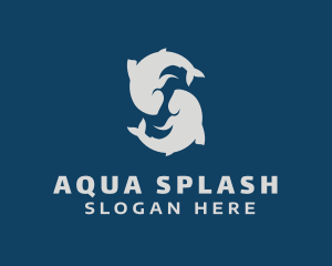 Swimming - Gray Fish Swimming logo design