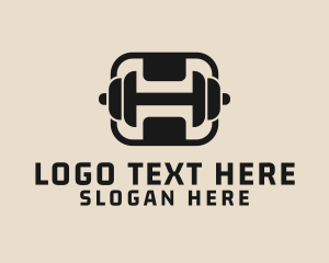 Strong - Gym Dumbbell Letter H logo design