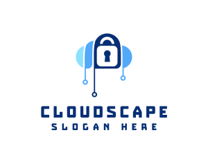 Cloud Circuit Lock logo design