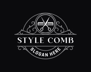 Comb - Scissors Comb Barbershop logo design