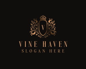 High End Vine Crown Shield logo design