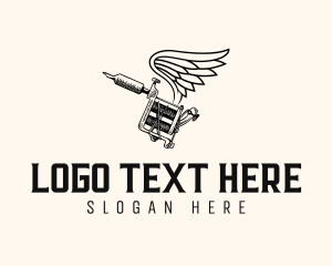Hand Drawn - Tattoo Machine Wing logo design