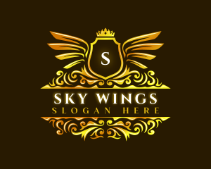 Wings Crown Shield logo design