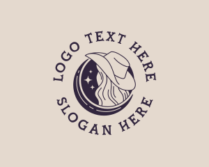 Western - Cowgirl Moon Hat logo design