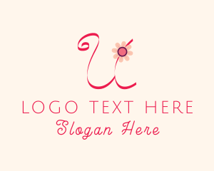 Script - Pink Flower Letter U logo design