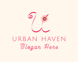 Pink Flower Letter U logo design