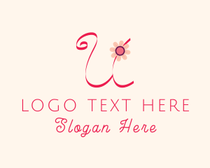 Calligraphic - Pink Flower Letter U logo design