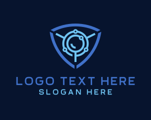 Experiment - Cyber Magnifying Glass Shield logo design