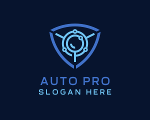 Sci Fi - Cyber Magnifying Glass Shield logo design