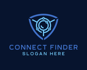 Cyber Magnifying Glass Shield logo design