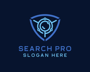 Cyber Magnifying Glass Shield logo design