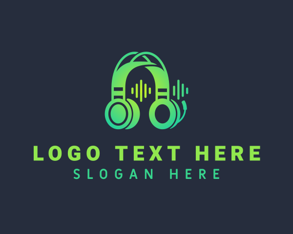 Sound Waves - Headphones DJ Music logo design