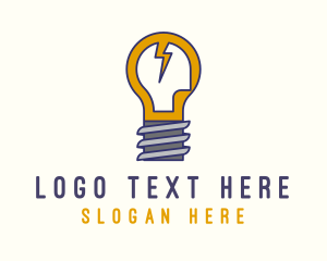 Thinking - Lightbulb Bolt Idea logo design