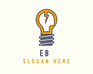 Mind - Lightbulb Bolt Idea logo design