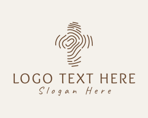 Fingerprint - Cross Thumbmark Wood Grain logo design