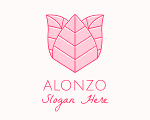 Pink Rose Leaf Line Art logo design