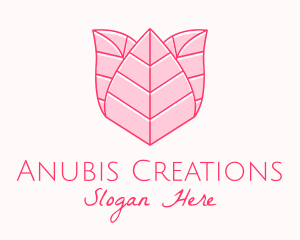 Pink Rose Leaf Line Art logo design