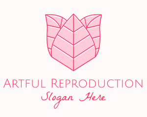 Pink Rose Leaf Line Art logo design