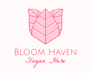 Pink Rose Leaf Line Art logo design