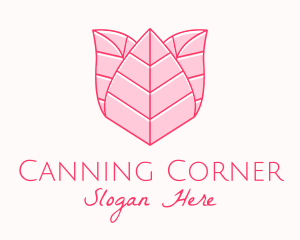 Pink Rose Leaf Line Art logo design