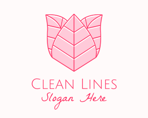 Pink Rose Leaf Line Art logo design